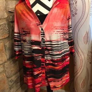 Multicolored Blouse! (Black, orange, beige) Size: 1X! By PerSeption Women